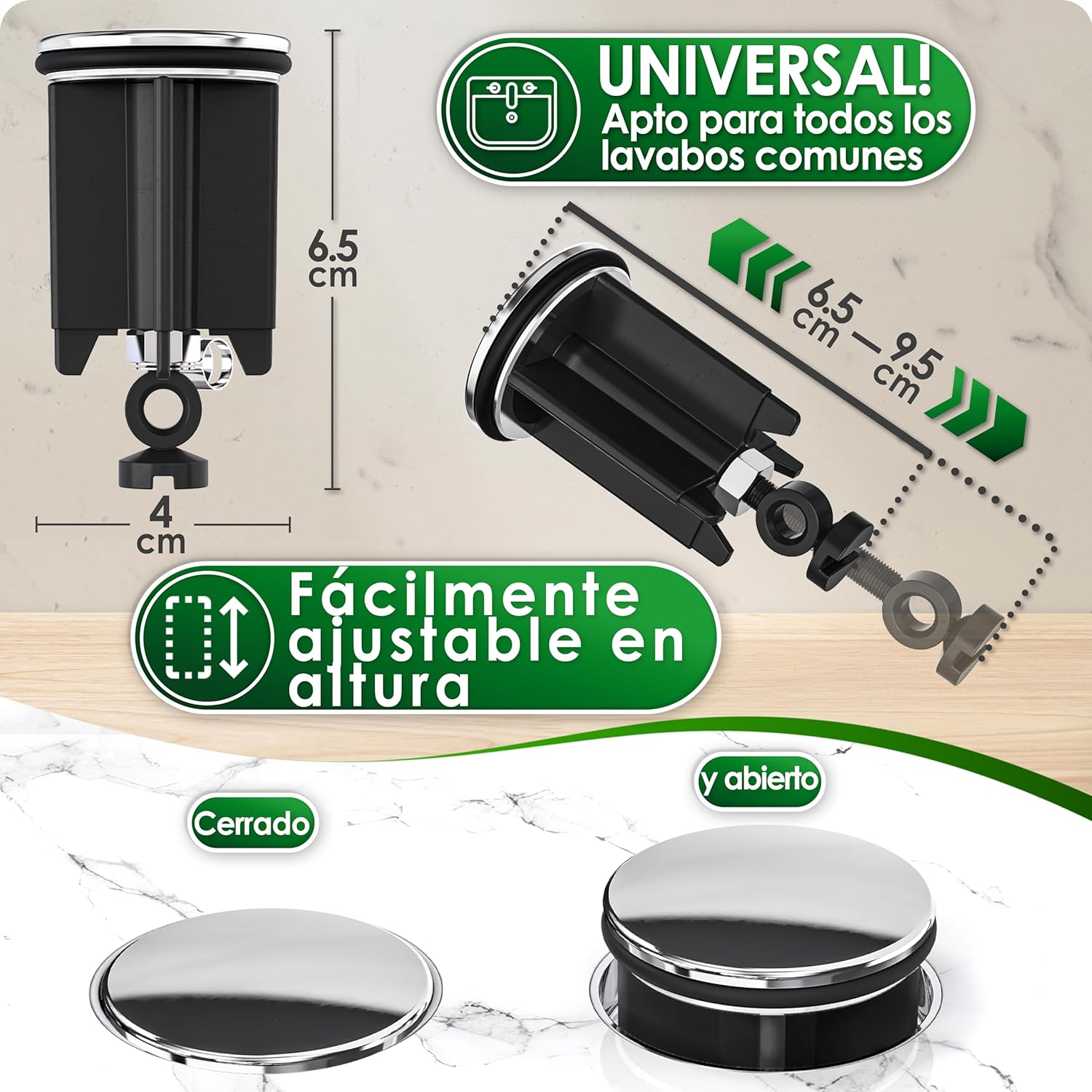 Tapón de desagüe ajustable 40 mm Tapón de desagüe ajustable 40 mm